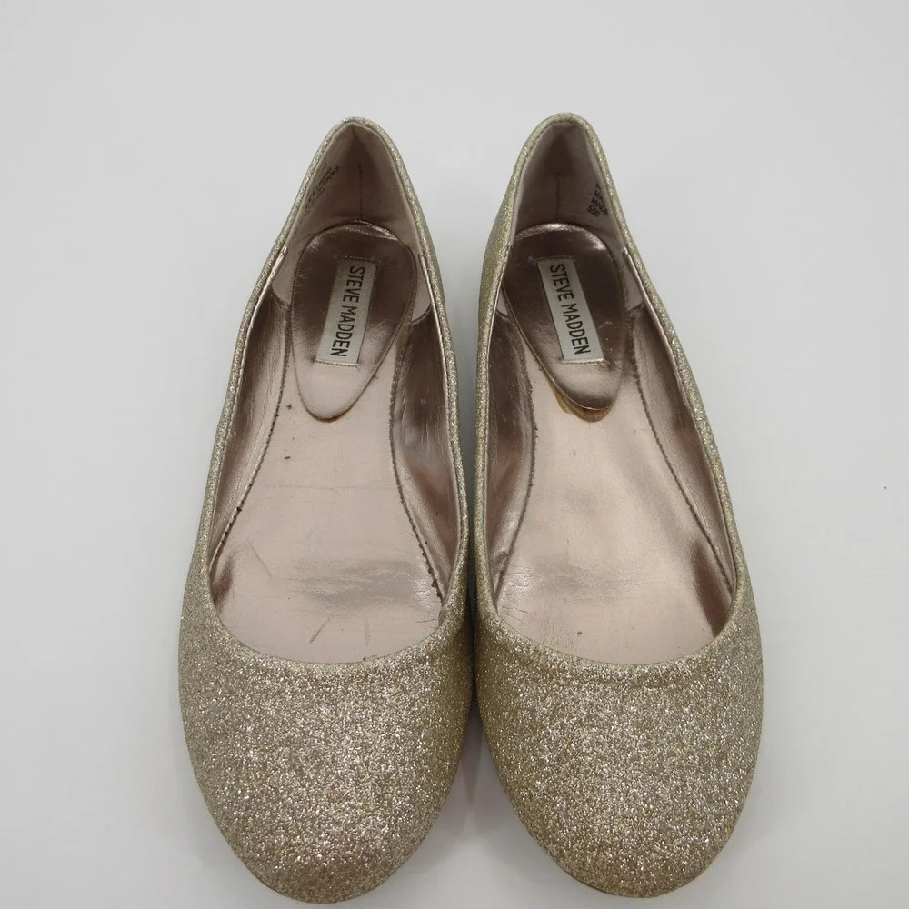 Steve Madden P-Heaven Womens 6.5M Champagne Gold Glitter Ballet Flats Sparkle